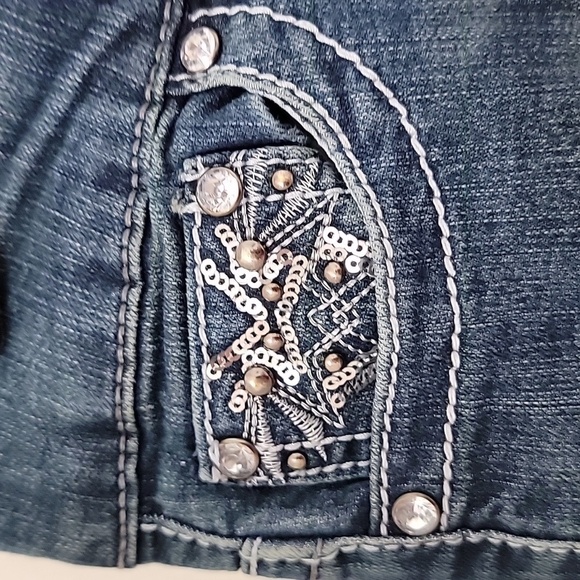 Natural Reflections Size 4 Bling Button Back Pocket Denim Blue Jeans - Picture 9 of 15